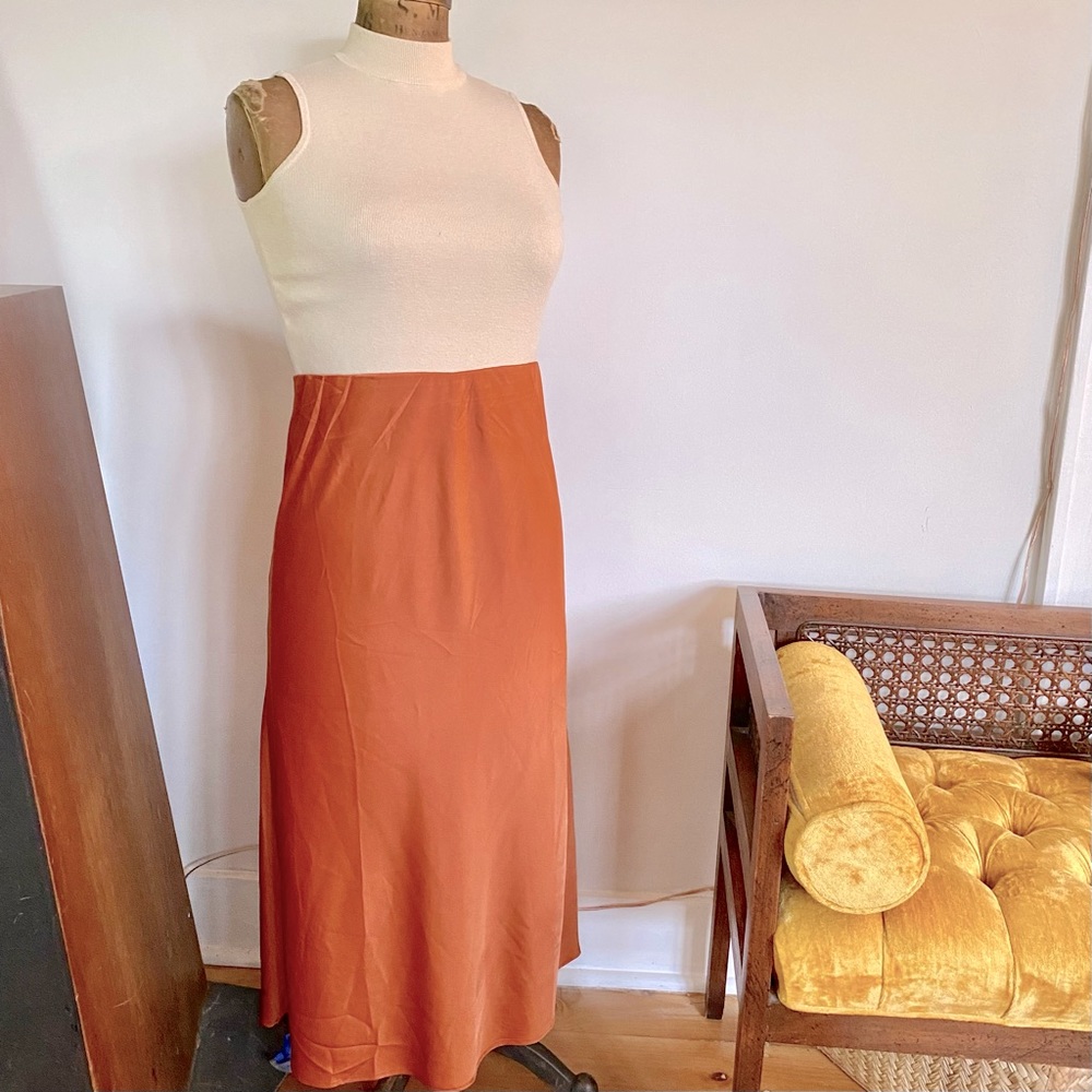 Nasty Gal | Plus Size Burnt-Orange Satin Midi Skirt, 16